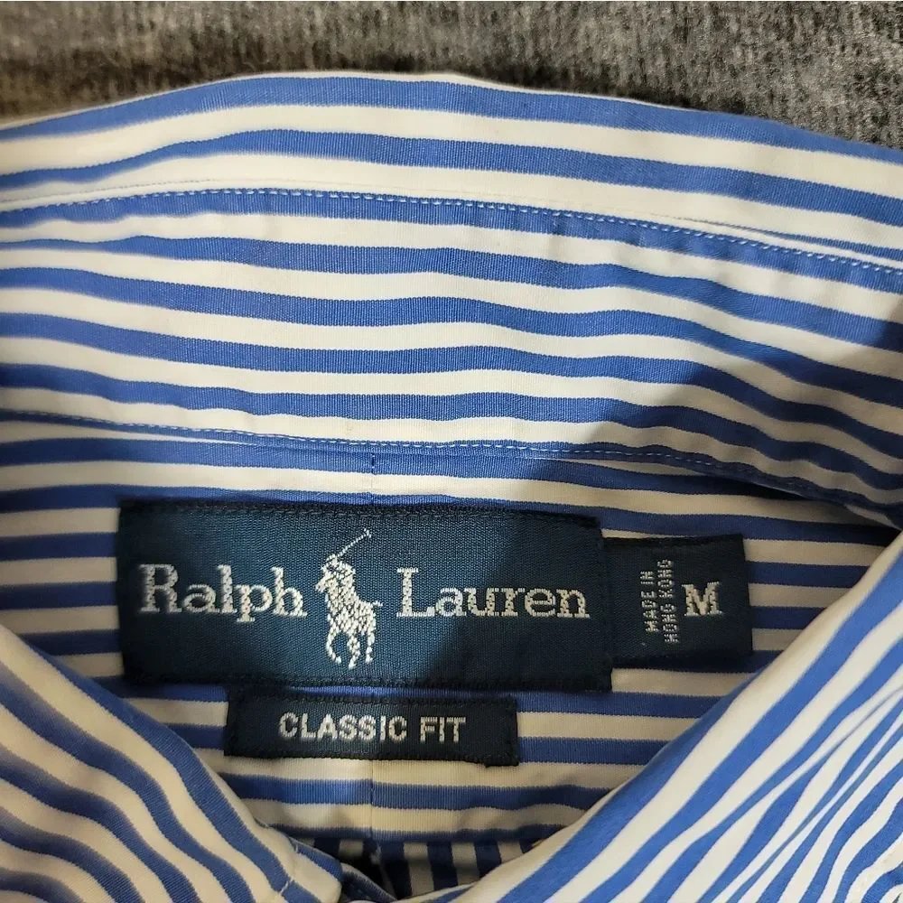 Polo Ralph Lauren Classic Fit Blue White Stripe Button Down Shirt Men M Vtg 90's